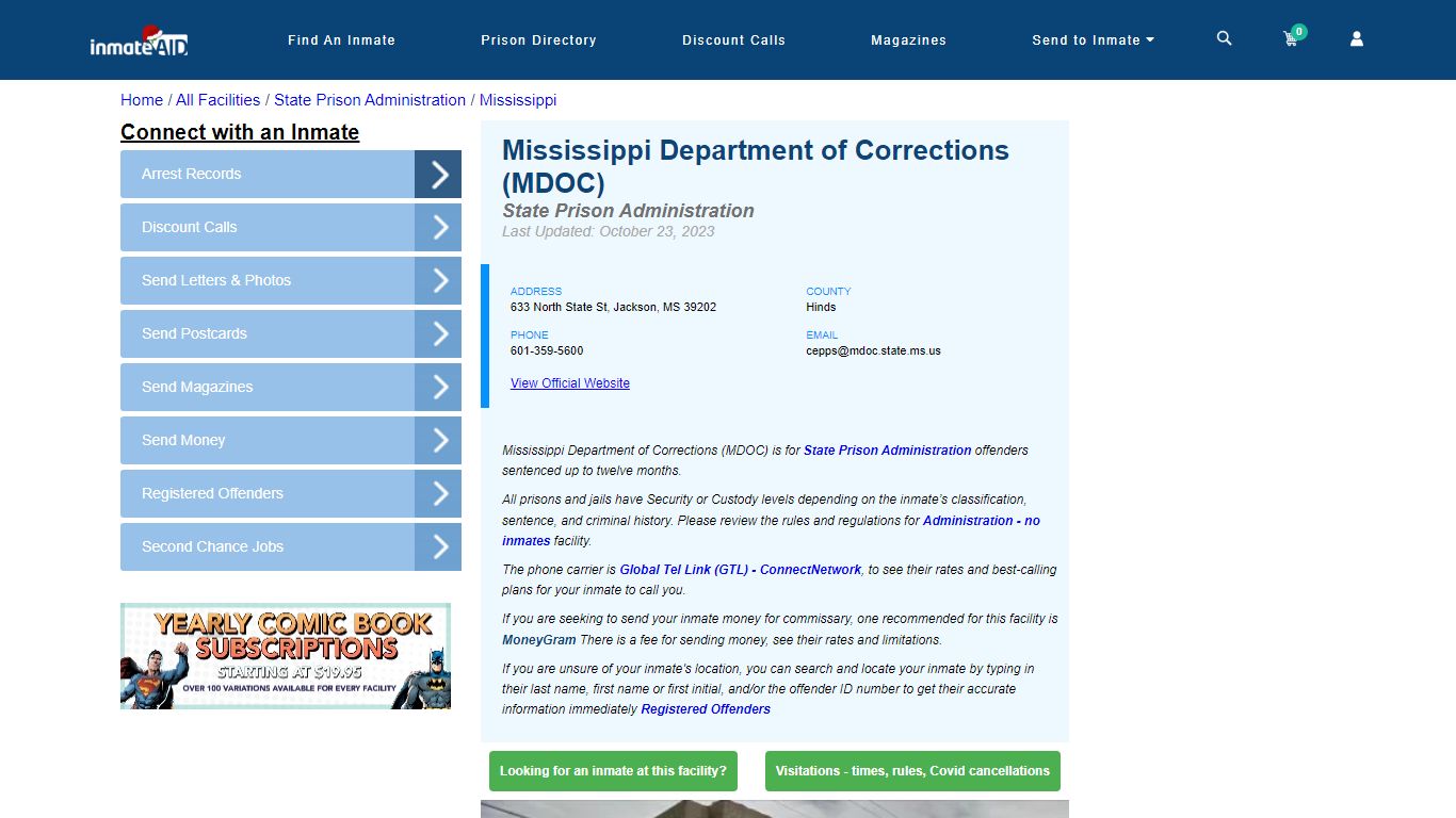 Mississippi Department of Corrections (MDOC) & Inmate Search - Jackson, MS